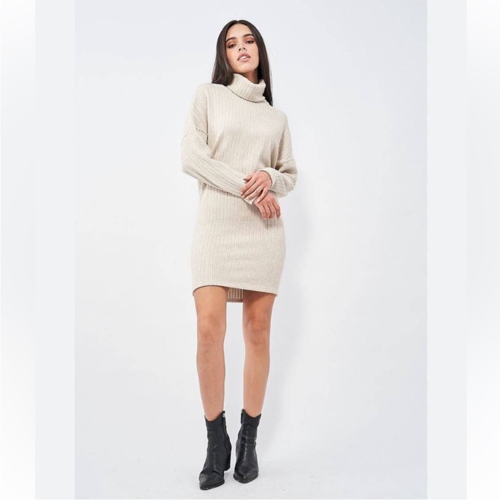 Tahari Midi Turtle Neck Sweater Dress